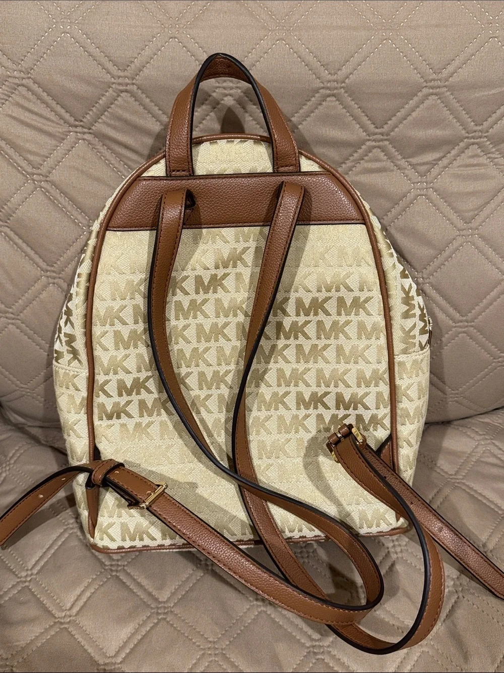 Michael Kors Beige and Brown MK Logo Mini Backpack